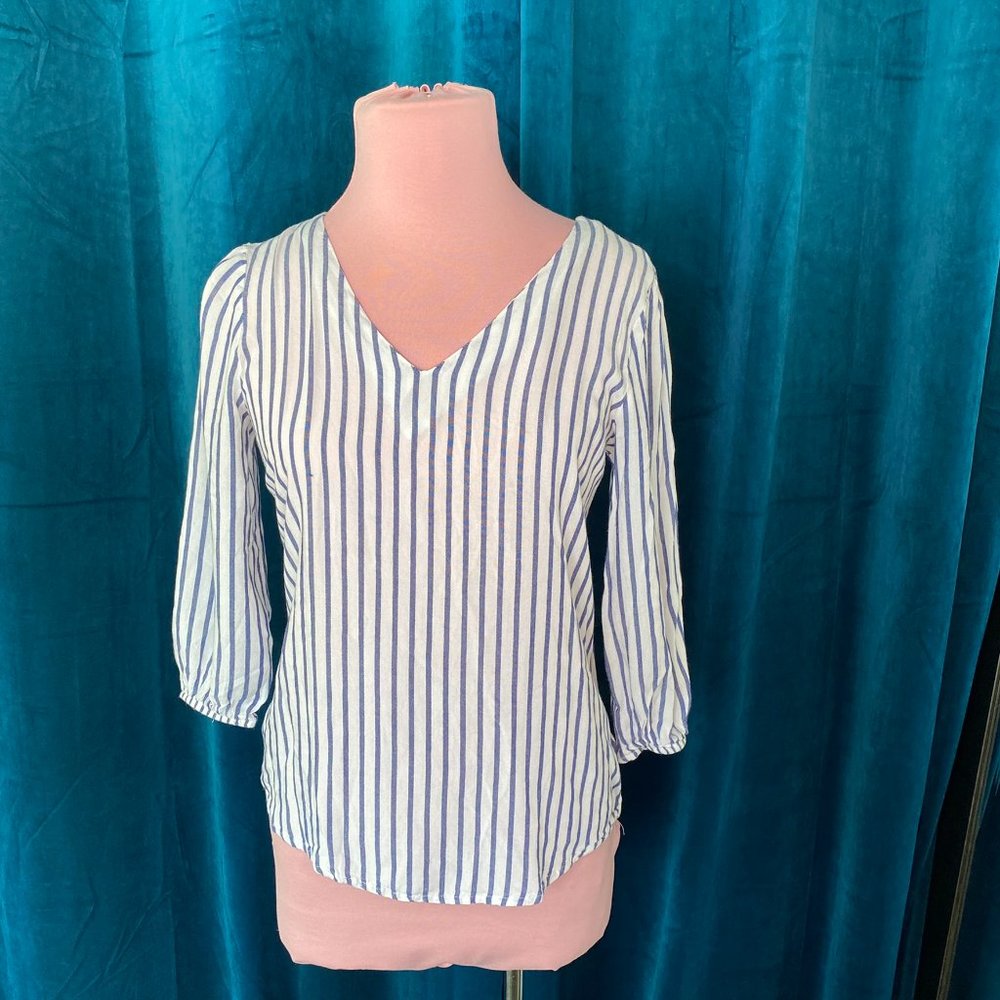 Maurices Stripe V Neck Cut Out Back Blouse